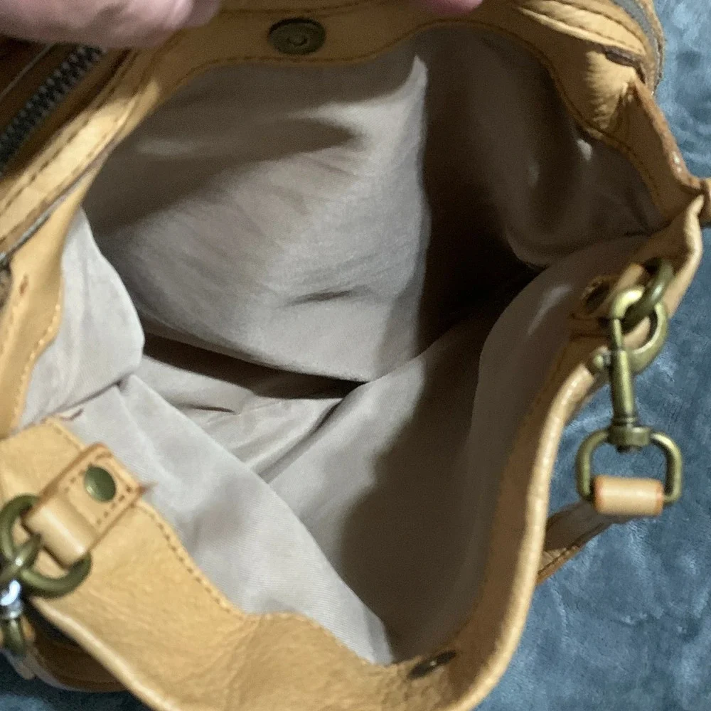 American Leather Co. Lenox Satchel Tan Leather Shoulder Bag Purse Triple Entry - Picture 15 of 16